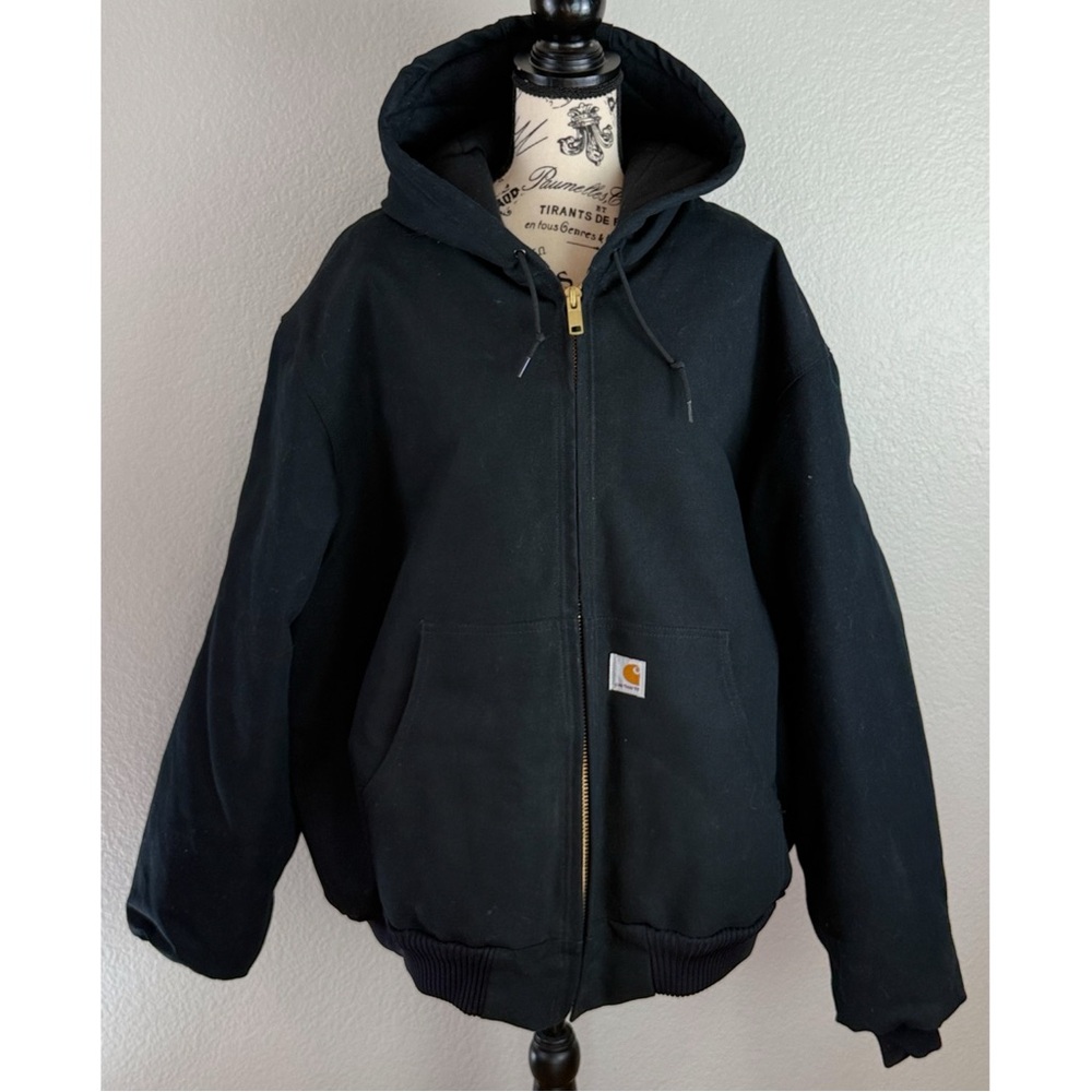 Carhartt J140 Black Hooded Zip Duck Jacket with Gold Zipper size 2XL